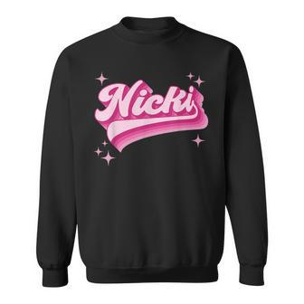 Cool Personalized Name Nicki Distressed Retro Vintage Groovy Sweatshirt | Mazezy