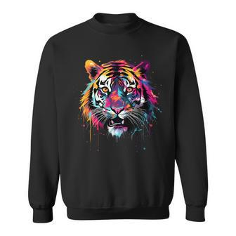 Cool Tiger On Colorful Painted Tiger Sweatshirt - Thegiftio UK
