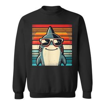 Cooler Retro Hai In Sonnenbrille 70Er 80Er 90Er Lustiger Hai Sweatshirt - Seseable