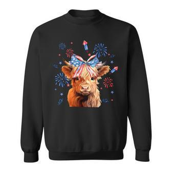 Coquette Highland Cow 4Th Of July Patriotic Cute Animal Sweatshirt - Seseable