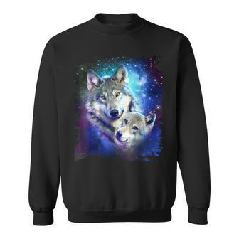 Cosmic Space Wolf Family Wolves Face Sweatshirt - Thegiftio UK