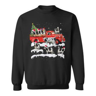 Cow Riding Red Truck Merry Christmas Farmer X-Mas Ugly Sweatshirt - Monsterry