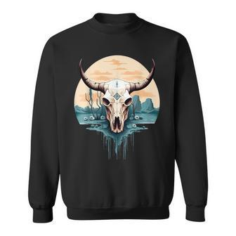 Cow Skull Vintage Rodeo Western Retro Sweatshirt - Monsterry