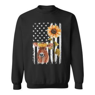 Cow Usa Flag Sunflower Cow Sweatshirt | Mazezy