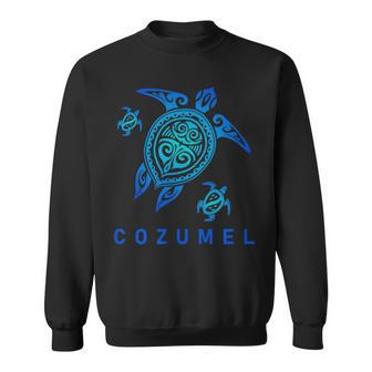 Cozumel Mexico Sea Blue Tribal Turtle Sweatshirt - Monsterry AU
