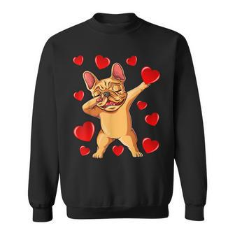 The Cream French Bulldog Dabbing Heart Valentines Day Sweatshirt - Monsterry