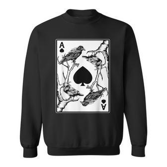 Crow And The Ace Of Spade Occult Death Aesthetic Tarot Card Sweatshirt - Monsterry