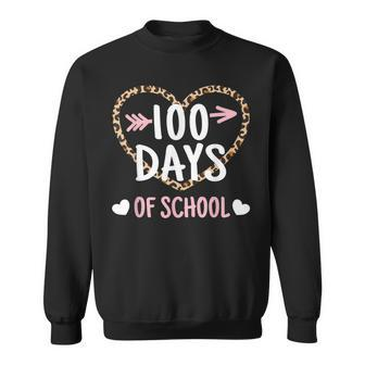 Cute 100Th Day Of School 100 Days Leopard Heart Boys Girls Sweatshirt | Mazezy