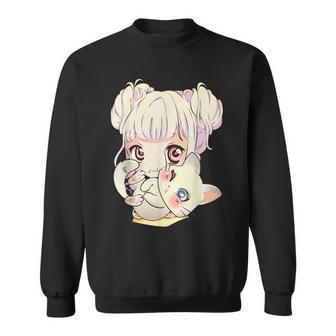 Cute Anime Und Katzen Für N Manga Kawaii Grafik Otaku Black Sweatshirt - Seseable