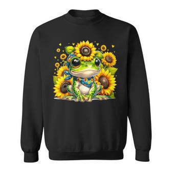 Cute Baby Frog Sunflowers Sweatshirt | Mazezy