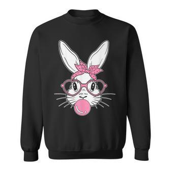 Cute Bunny Face Easter Day Bubblegum Bandana Glasses Sweatshirt - Thegiftio UK