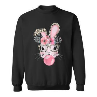 Cute Bunny With Leopard Glasses Bubblegum Easter Day Sweatshirt - Seseable