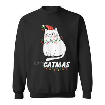 Cute Cat Merry Catmas Christmas Cat Lovers Santa Pajama Sweatshirt - Seseable