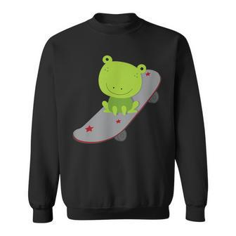 Cute Frog On Skateboard Kawaii Aesthetic Frog Sweatshirt - Monsterry CA