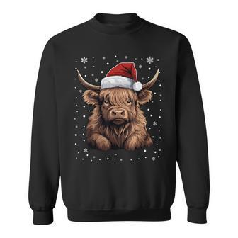 Cute Highland Cow Christmas Santa Hat Xmas Pajama Sweatshirt - Seseable