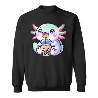 Cute Kawaii Axolotl Boba Blue Pink Expression Summer Fun Sweatshirt - Seseable