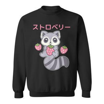 Cute Kawaii Raccoon Embrace A Big Strawberry Anime Sweatshirt - Monsterry CA