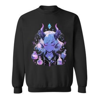 Cute Kawaii Witchy Demonic Lady Crystal Alchemy Pastel Goth Sweatshirt - Seseable