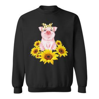 Cute Piggy With Sunflower Tiny Pig With Bandana Sweatshirt | Mazezy