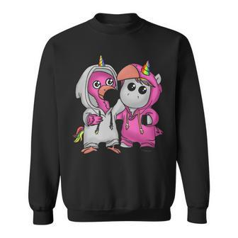 Cute Pink Flamingo Hugs Unicorn Sweatshirt | Mazezy