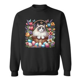 Cute Ragdoll Cat Surrounded By Eggs And Spring Flowers Sweatshirt - Seseable