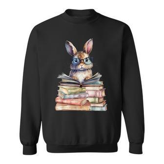 Cute Reading Bunny With Glasses Books Bookworm Reader Book Sweatshirt - Thegiftio UK