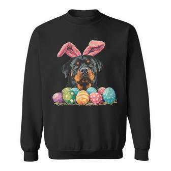 Cute Rottweiler Easter Rottweiler Dog Eggs Basket Bunny Ears Sweatshirt - Thegiftio UK