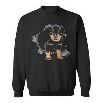 Cute Rottweiler Torn Cloth Rottweiler Lover Dog Owner Puppy Sweatshirt | Mazezy