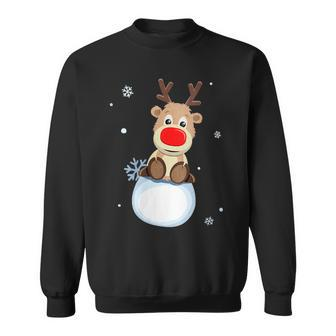 Cute Rudolph Red Nosed Reindeer Snowflakes Merry Christmas Sweatshirt - Monsterry UK