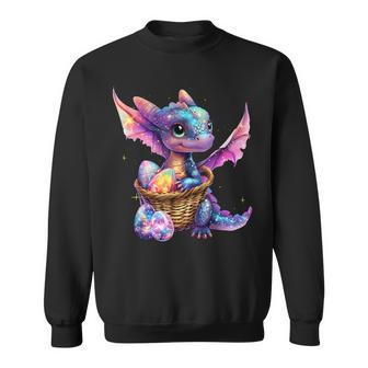 Cute Space Dragon Collecting Easter Eggs Basket Galaxy Theme Sweatshirt | Mazezy