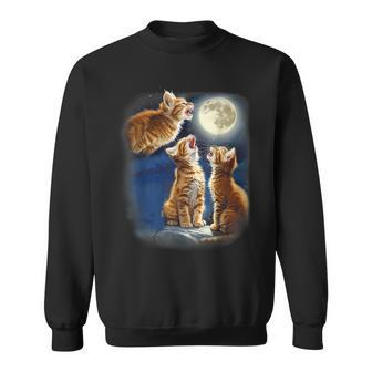 Cute Three Cat 3 Cat Moon Howling 3 Wolfs Kitten Sweatshirt - Seseable