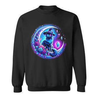 Cute Witchy Cat On The Moon Blue Purple Magical Cat Witch Sweatshirt - Monsterry CA