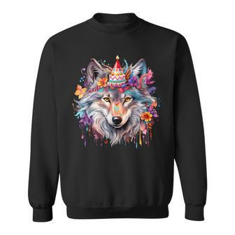 Cute Wolf Party Birthday Themed Festive Wolves Lover Themed Sweatshirt - Monsterry CA