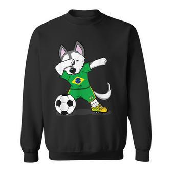Dabbing Husky Brazil Football Fans Jersey Brazilian Soccer Sweatshirt - Monsterry UK