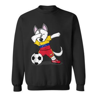 Dabbing Husky Venezuela Football Venezuelan Flag Soccer Sweatshirt - Monsterry DE