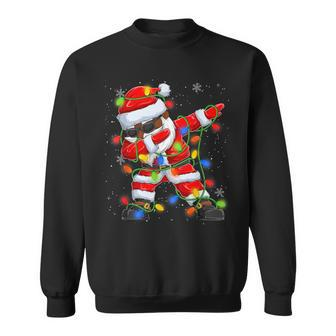 Dabbing Santa Black African American Christmas Tree Lights Sweatshirt - Monsterry