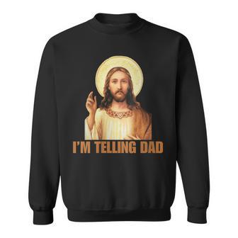 Damen Lustiges „Ich Erzähle Papa“ Lustiges Religiöses Christliches Jesus-Meme Mit-Ausschnitt Sweatshirt - Geschenkecke