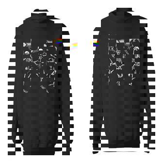 Dancing Skeletons Holding Inclusive Gay Pride Flags Sweatshirt | Mazezy