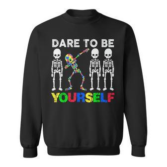 Dare To Be Your Self Dabbing Skeleton Autism Awareness Sweatshirt - Monsterry AU