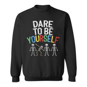 Dare To Be Yourself Autism Awareness Dabbing Skeleton Sweatshirt - Monsterry DE