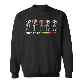 Dare To Be Yourself Be Different Lgbt Pride Skeleton Skull Sweatshirt - Monsterry DE