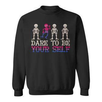 Dare To Be Yourself Skeleton Dance Transgender Trans Pride Sweatshirt - Monsterry AU