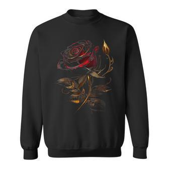 Deep Red Rose Black And Gold Graphic Sweatshirt - Seseable