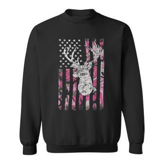 Deer Hunting Camo American Flag Pink Buck Sweatshirt - Monsterry