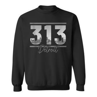 Detroit 313 Area Code Skyline Michigan Vintage Sweatshirt - Monsterry