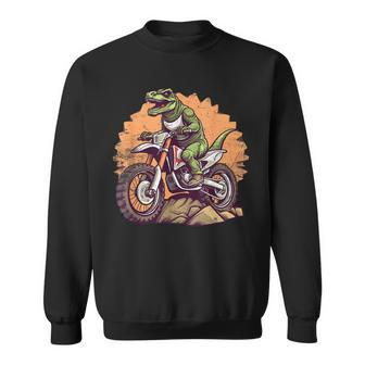 Dinosaur On Dirt Bike T-Rex Motorcycle Riding Sweatshirt - Monsterry
