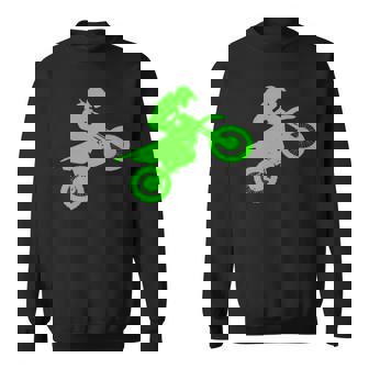 Dirt Bike Rider Silhouette Neon Green Sweatshirt | Mazezy