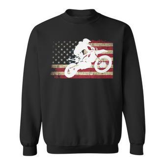 Dirt Bike Silhouette Distressed American Flag Motocross Sweatshirt | Mazezy