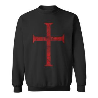 Distressed Deus Vult Knights Templar Cross Crusader Sweatshirt - Monsterry