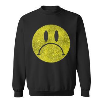 Distressed Frowny Anti Smile Grumpy Sad Face Sweatshirt - Monsterry